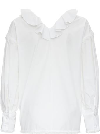 MSGM White Cotton Blouse With Ruffles Detail