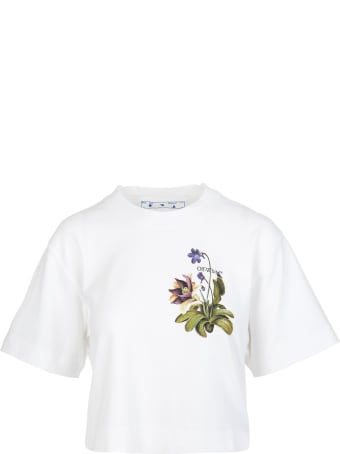 Off-White White Botanical Arrows Woman Cropped T-shirt