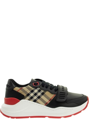 Burberry Logo Print Vintage Check And Leather Sneakers