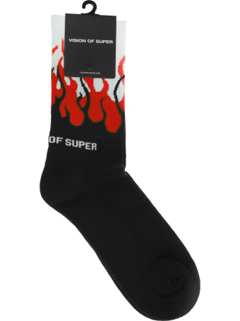 Vision of Super Black And Red Double Flames Socks