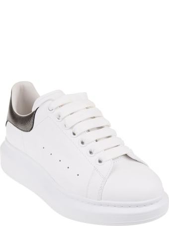 Alexander McQueen Woman White And Metallic Grey Oversize Sneakers