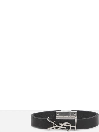 Saint Laurent Opyum Black Silver Leather Bracelet