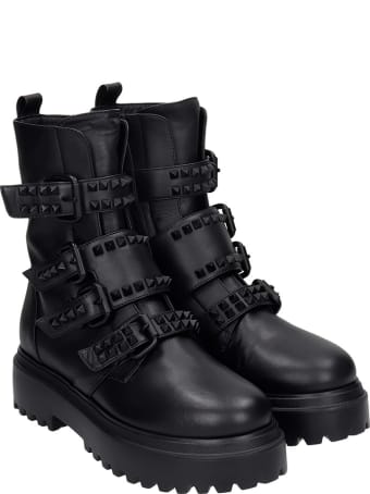 Le Silla Combat Boots In Black Leather