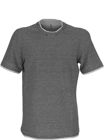 Brunello Cucinelli Slim Fit Crewneck T-shirt In Stretch Linen Striped Jersey