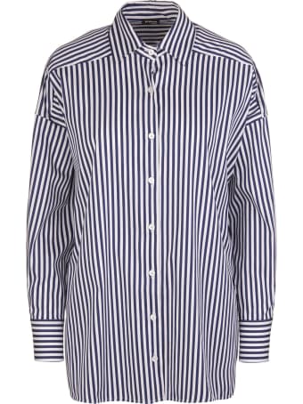 Kiton Navy Blue/white Cotton-blend Striped High-low Shirt