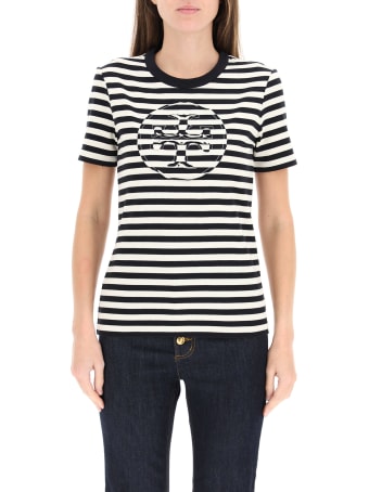 Tory Burch Striped T-shirt With Logo Pocket