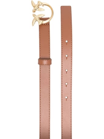 Pinko Love Berry Belt In Brown Leather With Logoed Buckle