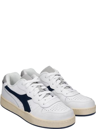Diadora Mi Basket Low Sneakers In White Blue Leather