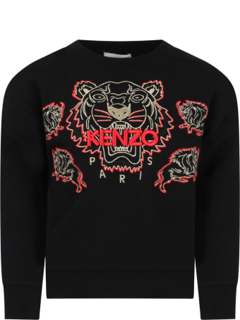 Kenzo Kids Black Sweatshirt For Boy With Iconic Tiger