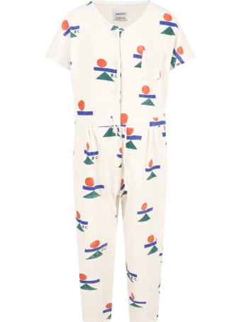 Bobo Choses Ivory Jumpsuit For Girl With Logos