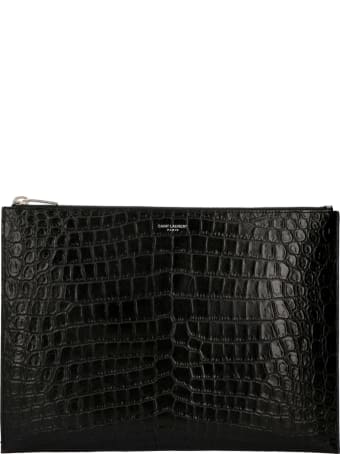 Saint Laurent Logo Detail Flat Leather Pouch