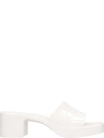 Gucci Slider Logo Sandals In White Rubber/plasic