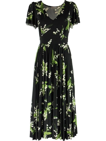 RED Valentino May Lily Print V-neck Dress Black