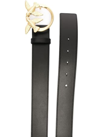 Pinko Love Berry Leather Belt With Logo Buckle
