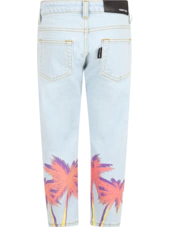 Family First Milano Light Blue Jeans For Kids With Palm Trees