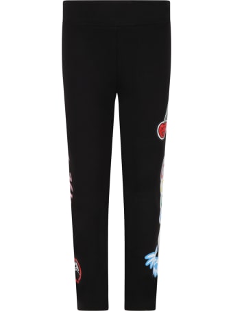 GCDS Mini Black Leggings For Girl With Cherry