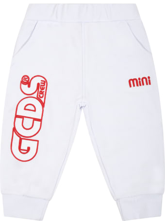 GCDS Mini White Sweatpants For Babykids With Logo