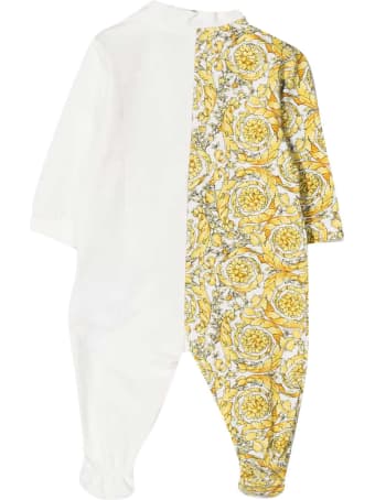 Young Versace White And Gold Romper With Baroque Print