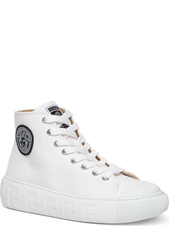 Versace Greca Sneakers In White Canvas With Logo