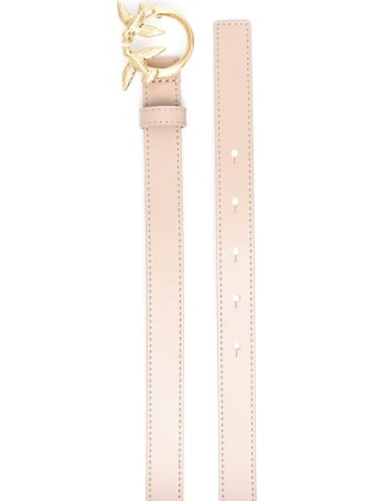 Pinko Love Berry Belt In Beige Leather With Logoed Buckle