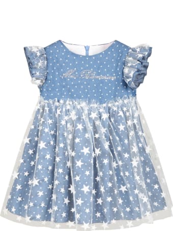 Blumarine Blue Dress For Babygirl With Stars