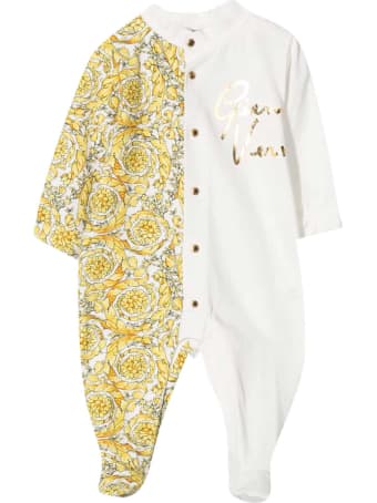 Young Versace White And Gold Romper With Baroque Print