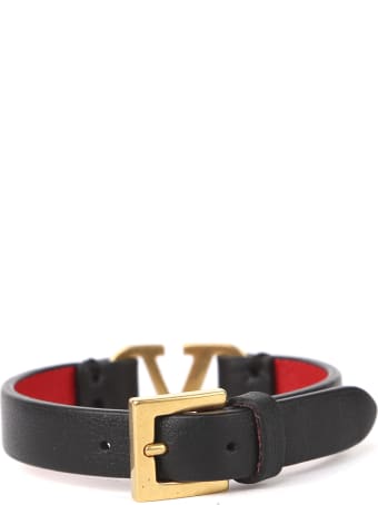 Valentino Garavani Leather Bracelet With Metal Logo