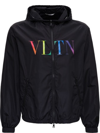 Valentino Vltn Multicolor Windbreaker In Black Nylon