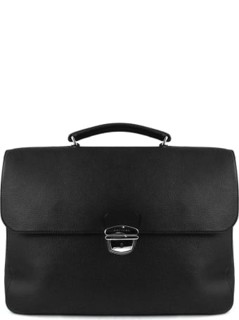 Orciani Black Leather Large Briefcase