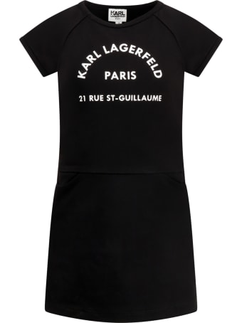 Karl Lagerfeld Kids Black Dress For Girl With Logo
