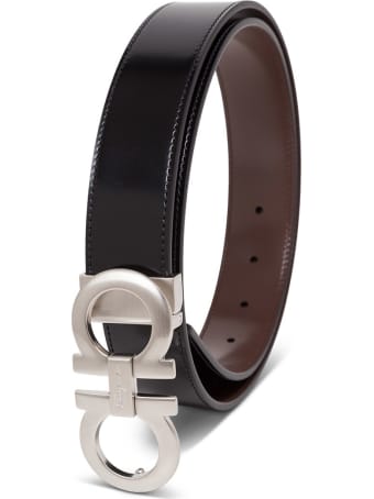 Salvatore Ferragamo Reversible Bicolor Leather Belt With Double Hook Buckle