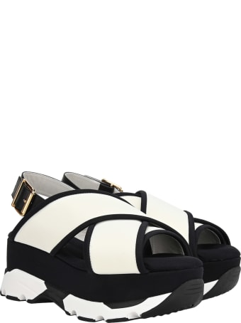 Marni White Wedge Sandal In Technical Fabric