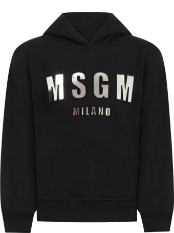 MSGM Black Sweatshirt For Kids With Silver Logo
