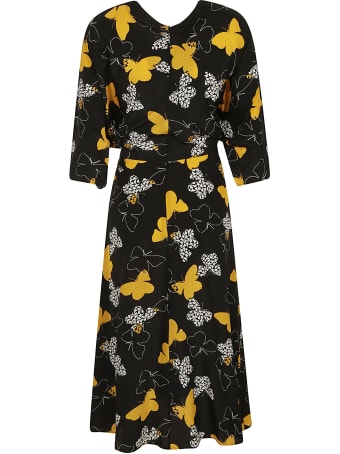 RED Valentino Tie-waist Butterfly Printed Dress