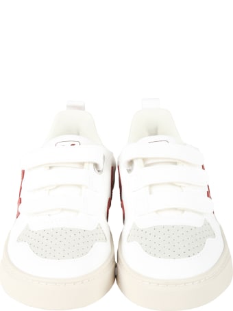 Veja White Sneakers For Kids With Red Logo
