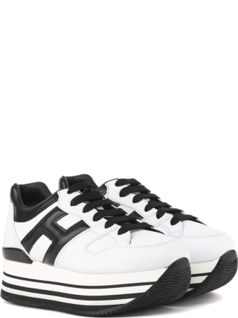 Hogan Maxi H222 White, Black Leather Sneakers