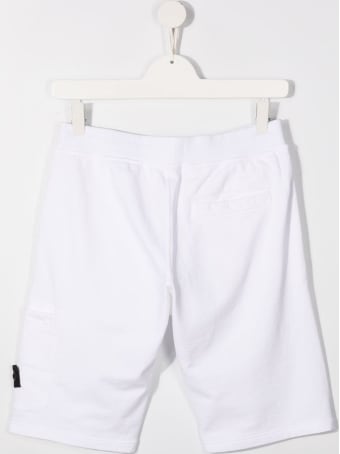 Stone Island Junior White Jersey Bermuda With Logo Patch