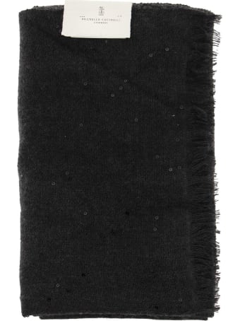 Brunello Cucinelli Cashmere And Silk Diamond Yarn Scarf Lignite