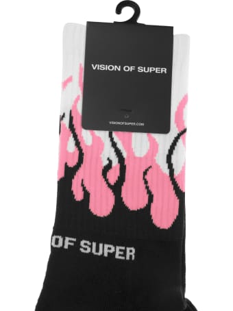 Vision of Super Black And Pink Double Flames Socks