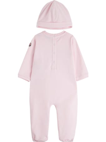 Moncler Onesie And Hat Suit In Pink Jersey