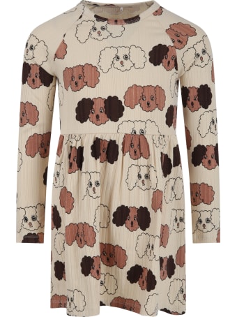 Mini Rodini Beige Dress For Girl With Dogs