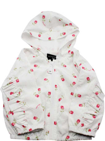 Monnalisa Nylon K-way Jacket With Zip And Hood With Rose Print