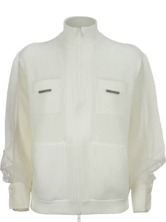 Brunello Cucinelli Cotton English Rib Cardigan With Crispy Silk Sleeves And Shiny Tab Pockets