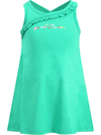 Little Marc Jacobs Green Dress For Girl With Logo