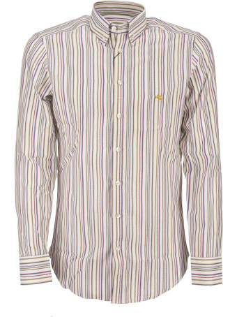 Etro Striped Cotton Shirt With Embroidered Pegaso Multicolor