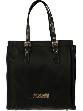 Moschino Perforated Top Handle Logo Plaque Tote