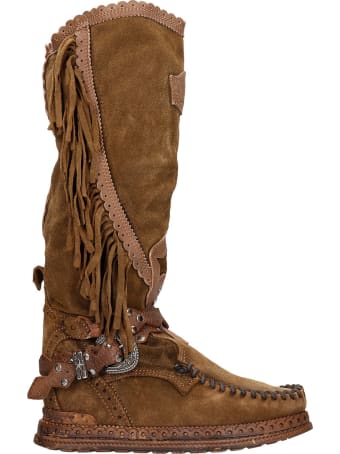 El Vaquero Jade Low Heels Boots In Leather Color Suede
