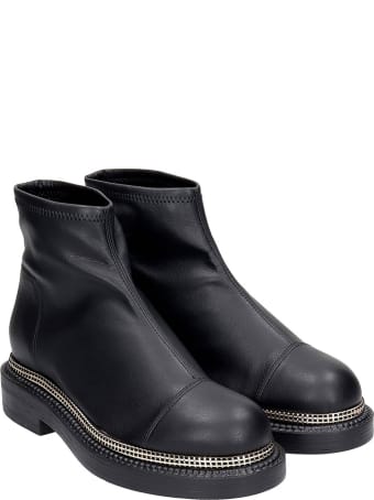 Grey Mer Combat Boots In Black Leather