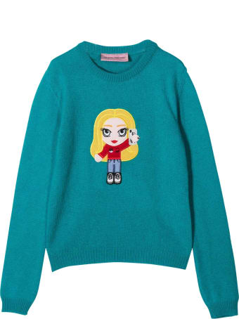 Chiara Ferragni Blue Cashmere-wool Blend Teen Knitted Embroidered Motif Jumper From