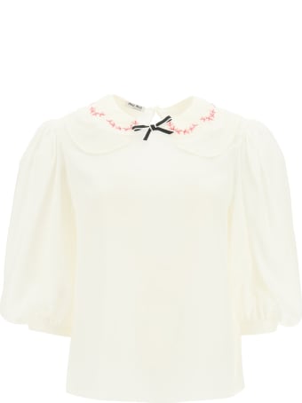 Miu Miu Silk Blouse With Embroidered Collar